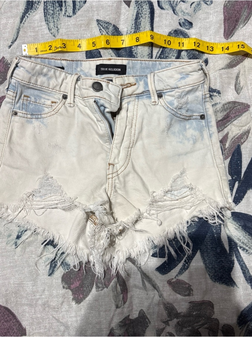 True Religion Light Wash White Frayed Distressed Jean Shorts